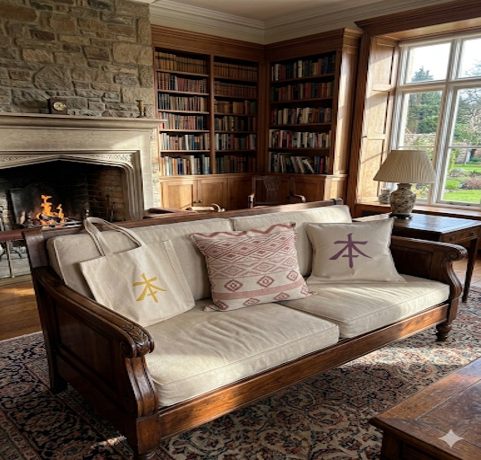 Cushions in rustic stone library